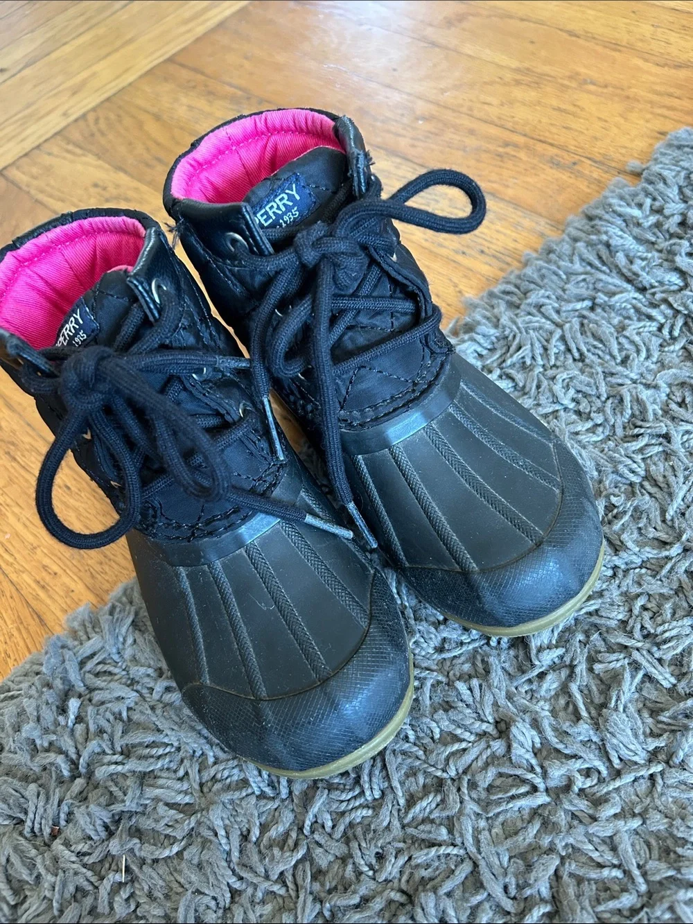 SPERRY Girls Toddler Black Winter Duck Boots with Pink Lining Size 9